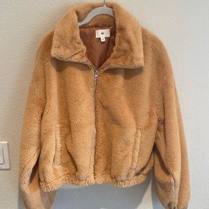 Super soft caramel coloured faux fur bomber